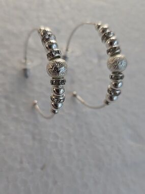 LOFT Silvertone Beaded Hoop Earrings